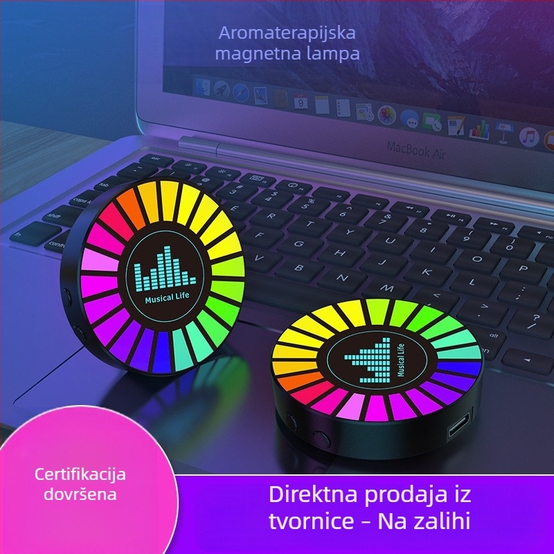 Aromaterapijski difuzor za automobilsku ventilaciju s magnetskom LED ambijentalnom rasvjetom i osvjetljenjem koje reagira na glazbu
