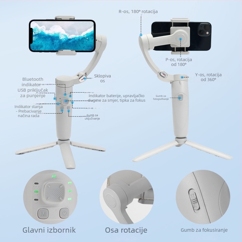 XYXD F5 triosični stabilizator za telefon s Bluetoothom, aluminijska legura, daljinski upravljač