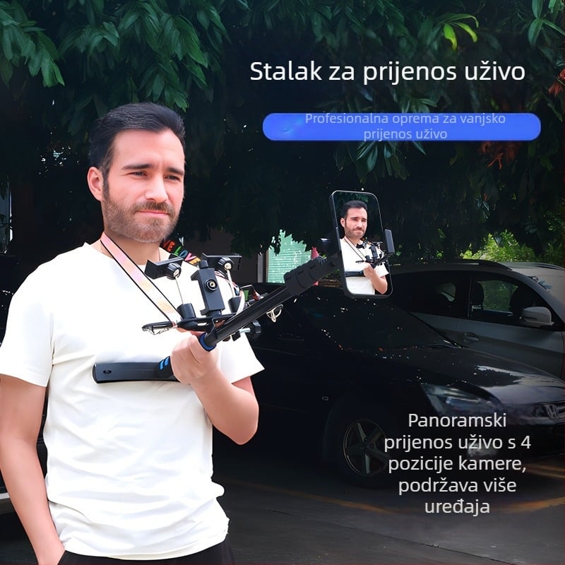 Kalio držač za mobitel za prijenos uživo u hodu — plastični tronožac sa pojasom i stabilizacijskim sustavom