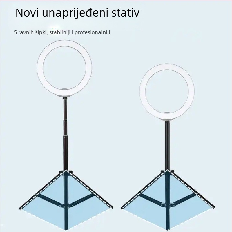 Stativ za pod za mobitel i tablet s rasvjetom za fotografiju (Materijal: aluminijska legura; Nosivost: do 2 kg; PTZ tip: trodimenzionalni gimbal; Broj sekcija: 5; Visina prilagodljiva)