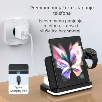Sklopivi bežični punjač 3 u 1 za Samsung W23/W24, otklopni punjač za sat, brzo punjenje