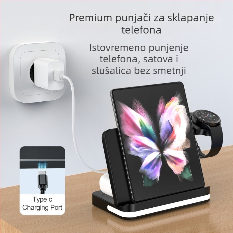 Sklopivi bežični punjač 3 u 1 za Samsung W23/W24, otklopni punjač za sat, brzo punjenje