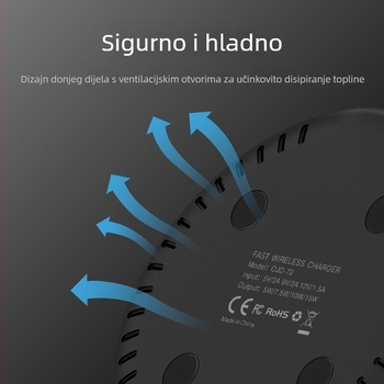 Bežični punjač za Apple i Huawei pametne telefone, stolni okrugli dizajn, 15W, QC3.0, bez magnetskog punjenja