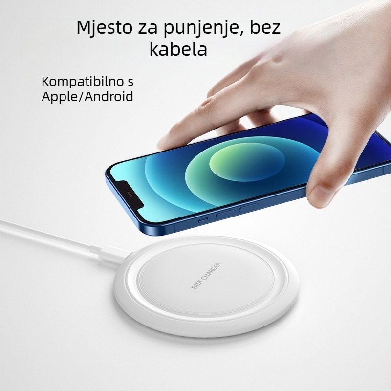 Bežični punjač za Apple i Huawei pametne telefone, stolni okrugli dizajn, 15W, QC3.0, bez magnetskog punjenja