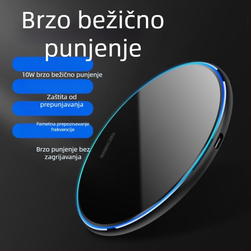 Qi bežični punjač, ogledni završetak, univerzalni model, 10W, avionijski aluminij