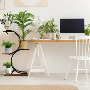 4-etažni unutarnji drveni stalak za biljke sa S-oblikom okvira | pomični | drvo/bambus