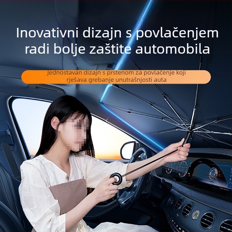 Teleskopska auto kišobran sjenilo za prednje staklo, titan-srebrna tkanina, mogućnost otiska logotipa, univerzalna kompatibilnost (Toyota)