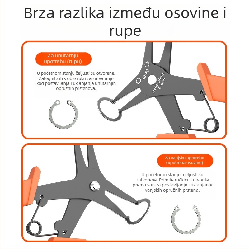 Maibu klešta za circlip – dvostruka namjena, unutarnji i vanjski prstenovi, glava 25 mm, kut glave 45°, težina 108 g, jedan alat, dugotrajna elastičnost