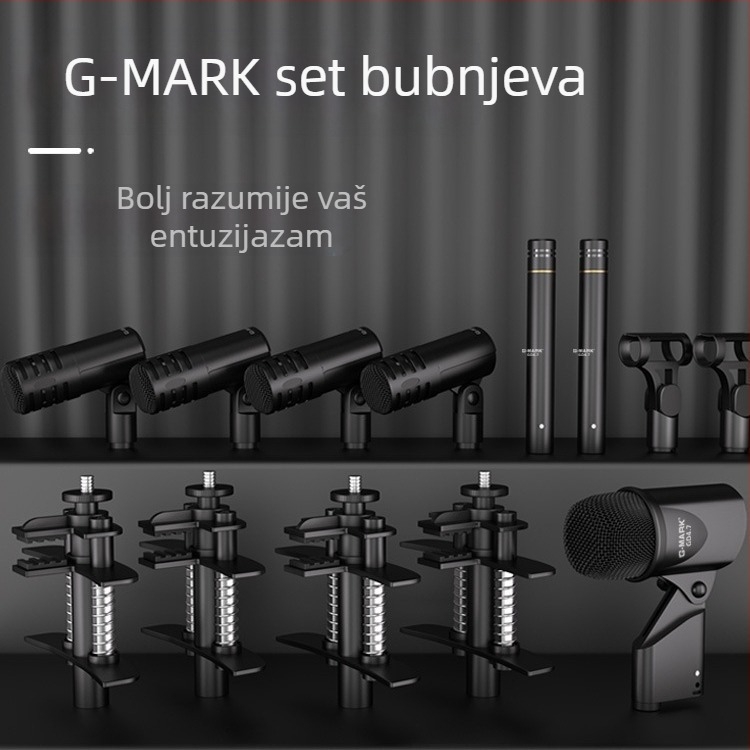 Set bubanj mikrofona za pozornicu, kondenzatorski, kardioidni, za instrumente i živu izvedbu, model 4.7, bežični kompatibilan