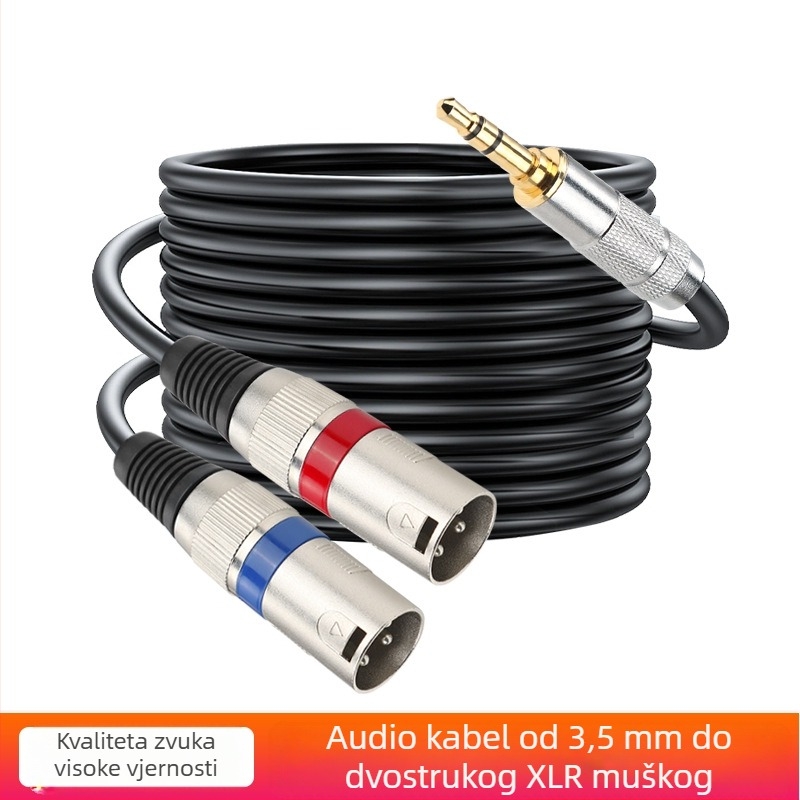 Audio kabel 3,5 mm na XLR, dvostruki XLR muški konektor, zlatno prekriveno bakreno jezgro, PVC ovojnica, ROHS