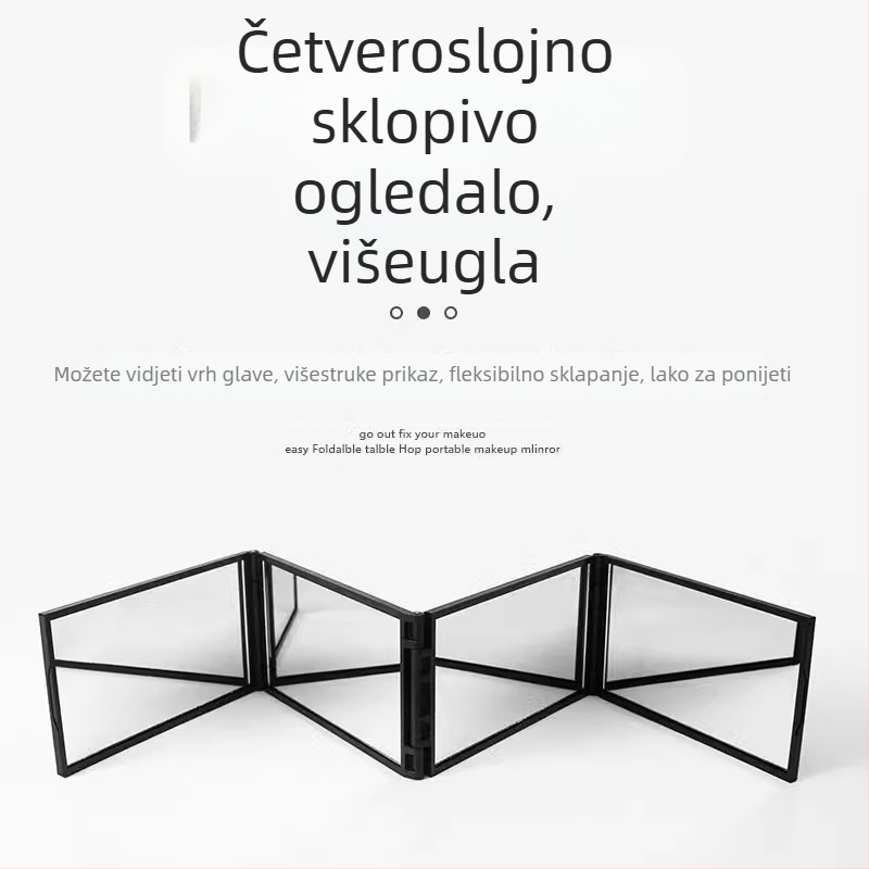 Sklopivo četvero-strano ogledalo za kućno šišanje, vidite stražnji dio glave, ogledalo za šminku, ABS okvir