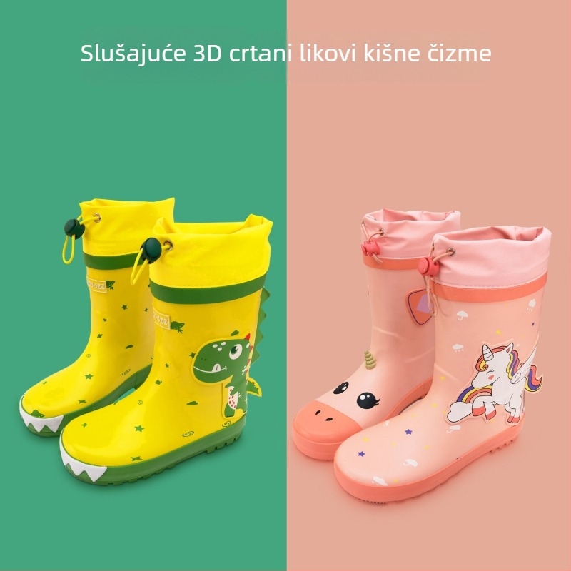 Dječje čizme za kišu – Serija Dinozaur-Jednorog, crtani dizajn, gornji dio od gume, jesen-zima, uzrast 4–12 godina