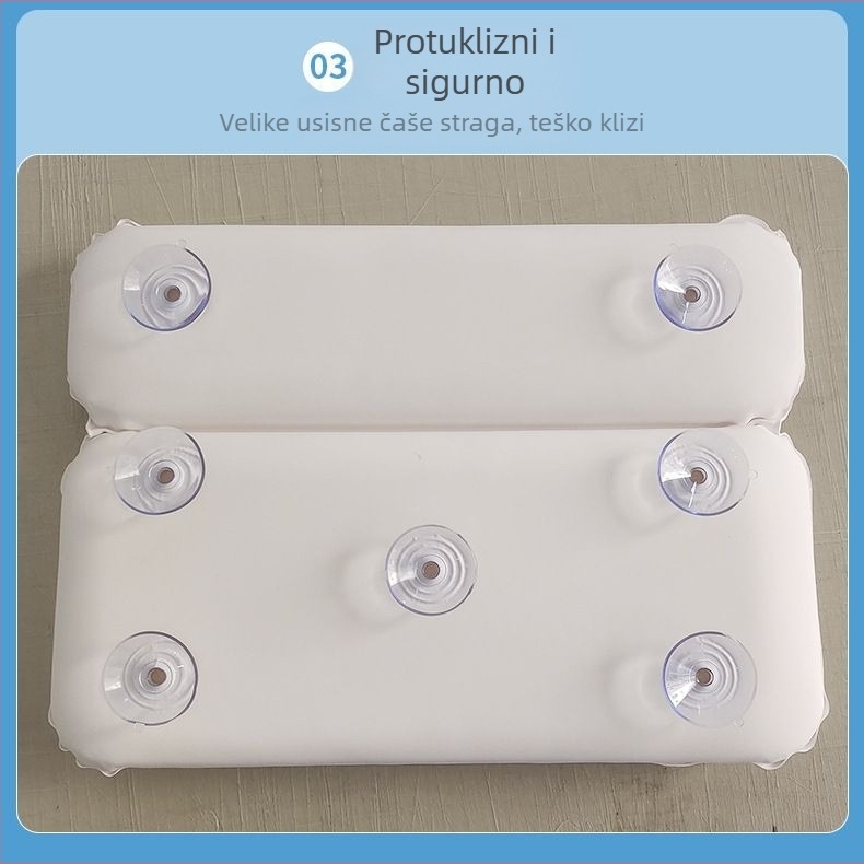 Pravokutni PVC jastučić za kupanje sa usisnom čašicom, vodootporan i neklizajući, vratna potpora, napuhujući jastuk