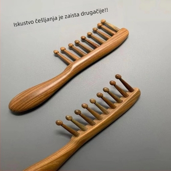 Drveni široko-zubni češalj za kosu, masaža i terapija meridijanima – materijal: drvo