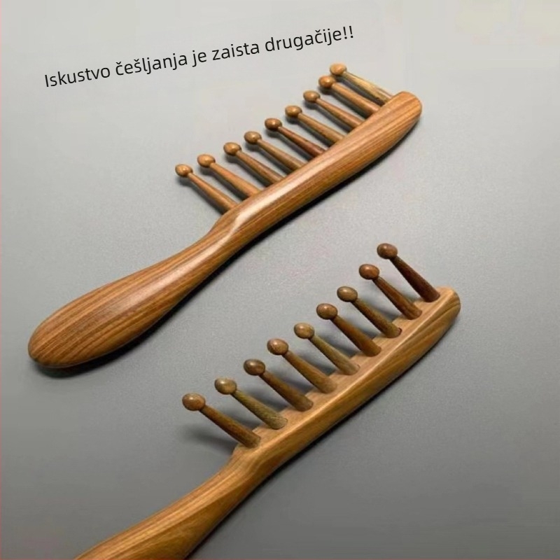 Drveni široko-zubni češalj za kosu, masaža i terapija meridijanima – materijal: drvo