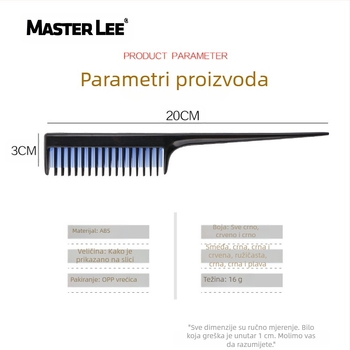 MASTERLEE Plastični frizerski češalj, odobrena privatna marka