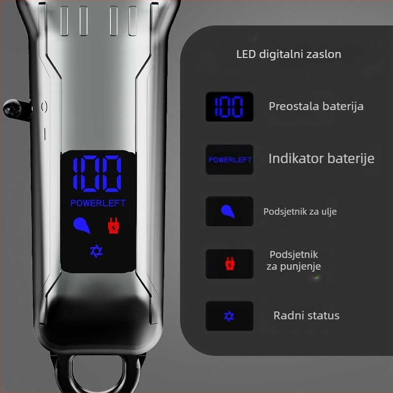Električni stroj za šišanje kose s LCD zaslonom, oštrice od nehrđajućeg čelika, retro set za odrasle