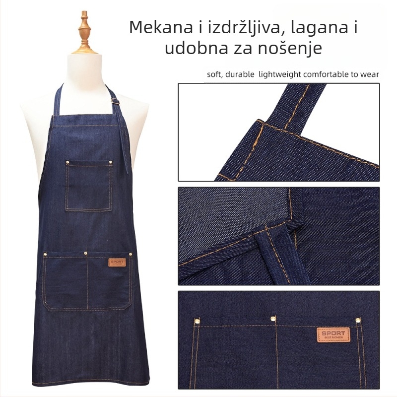 BARBERTOP Denim pregača za frizere — mekana, lagana, za friziranje i kuhinju, netto težina 160 g