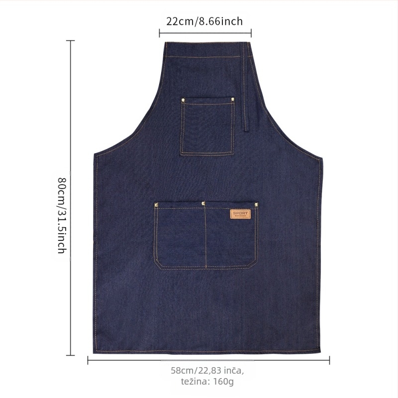 BARBERTOP Denim pregača za frizere — mekana, lagana, za friziranje i kuhinju, netto težina 160 g