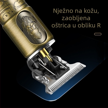 Električna mašinica za kosu s digitalnim zaslonom, četkasti motor, oštrice od nehrđajućeg čelika, vodootporno kućište, trajanje baterije 1–3 sata