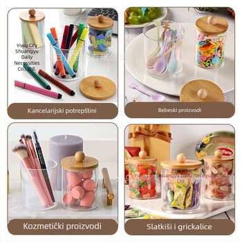 Kutija za pohranu kozmetike, akrilna, okrugla prozirna, s poklopcem i ladicom