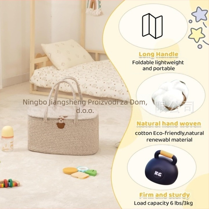 Torba za pelene od pamukovog užeta sa poklopcem, veliki kapacitet, ručno nošenje, gradski minimalistički stil