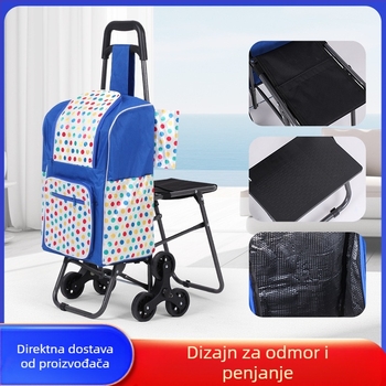 Sklopiva prijenosna kolica za kupovinu s taburetom, nosivost 60 kg, pokretna