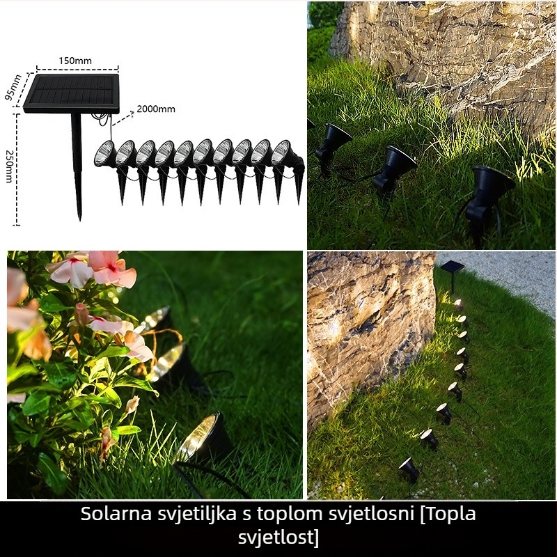 Solarne vrtne LED žice, 10 LED, IP65, solarno napajanje, ugradnja u tlo, radno vrijeme 6-12 sati