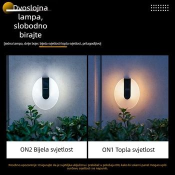 Ovalna akrilna vanjska zidna svjetiljka na solarnu energiju, vodootporna, LED 5W, ručni prekidač