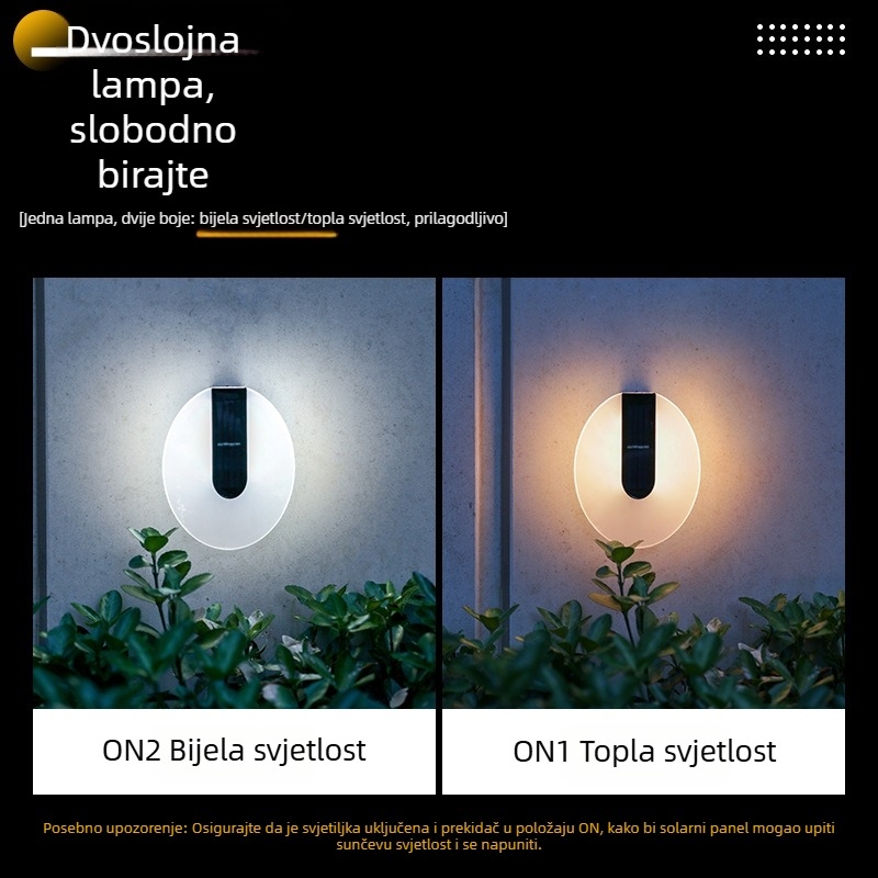 Ovalna akrilna vanjska zidna svjetiljka na solarnu energiju, vodootporna, LED 5W, ručni prekidač