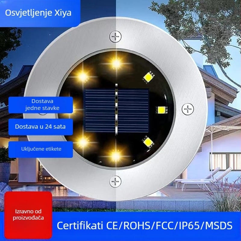 LED solarno vanjsko svjetlo za travnjak, ugradnja u zemlju, vodootporno, 1,2V, radno vrijeme 6–12 sati