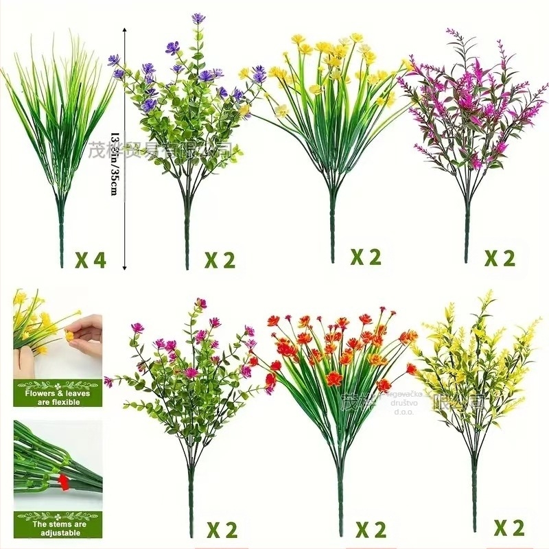 Umjetna plastična biljka, 16 snopova, za vanjsku upotrebu; materijal: plastika; izrada: injekcijsko lijevanje; namjena: vjenčanja, vanjski prostori, rekviziti za fotografiju, kućna dekoracija