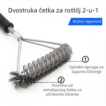 Dvostruka četka za čišćenje grilla s čeličnim žicom i oprugom, PP držač, pakiranje 50 kom