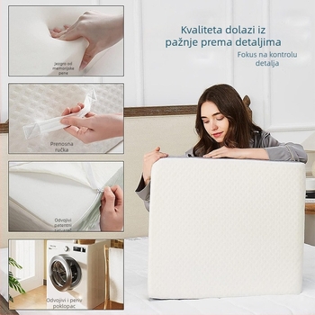 Trokutasti jastuk uz rub kreveta s memorijskom penom i podrškom za leđa, za jednu osobu; navlaka od pletenog materijala; visina jezgre 20.1-25 cm; težina 1.55-2.00 kg