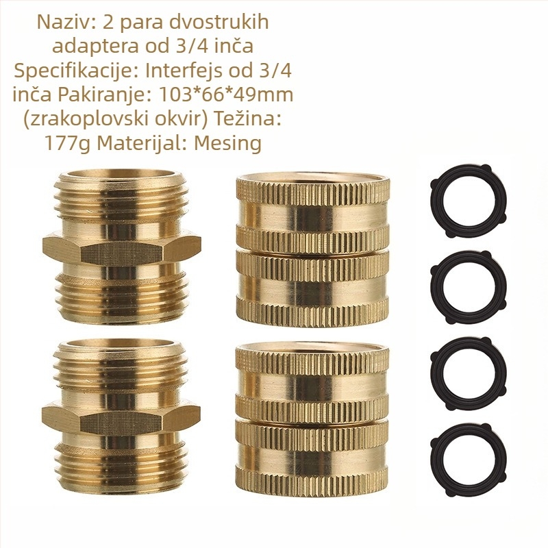Bakarni adapter za baštenski crevo s muškim i ženskim brzim spojnicama