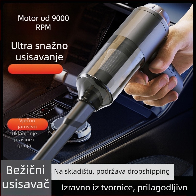 Prijenosni usisavač za auto s bežičnim punjenjem, 9000 Pa, 35W, 7.4V