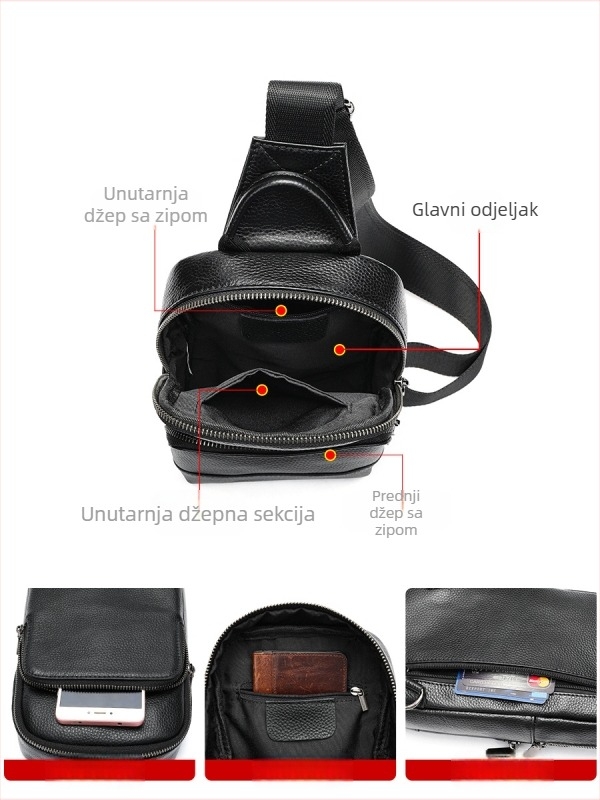Muška prsna torba — Prava koža, Gornji sloj teleće kože, Otporna na habanje, Gradski stil