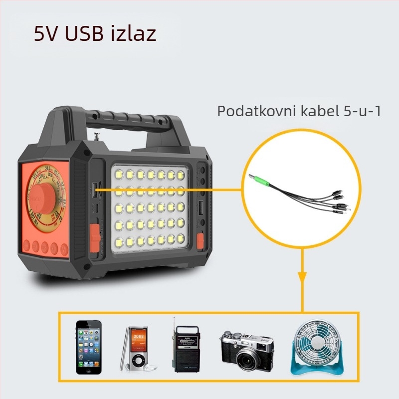 Vanjski sustav solarnog rasvjete s hitnim višepojasnim radijem, baterijskom lampom, Bluetooth reprodukcijom i pohranom energije (EASYPOWER, CE certifikat, Napajanje: drugi izvori energije)