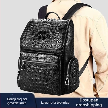 Unisex ruksak od prave kože za laptop, kapacitet 20–35L, kompatibilan s 15-inčnim laptopom, zakrivljeni ramenski kaiš, poslovni putnički stil