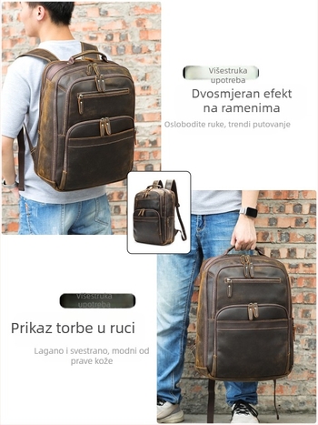 Muški retro ruksak od prvog sloja teleće kože – prirodna koža, kapacitet ispod 20 L, pogodan za 16-inčni laptop, naramenice s zračnim jastučićem