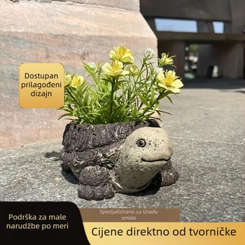 Personalizirana smolna skulptura kornjače za posudu za cvijeće, ukras vrta i dvorišta, crtani stil