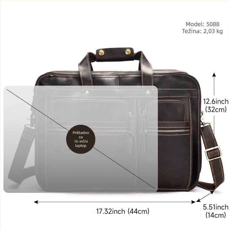 Poslovna torba od prave kože, prvi sloj teleće kože, otporna na habanje, podstava od poliestera-bavlne, poslovna torba za putovanja