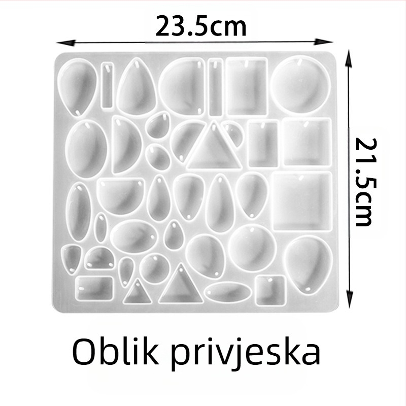 Silikonska kalupa za smolu za nakit — nepravilnog oblika, za privjeske, naušnice i lančiće; puna verzija