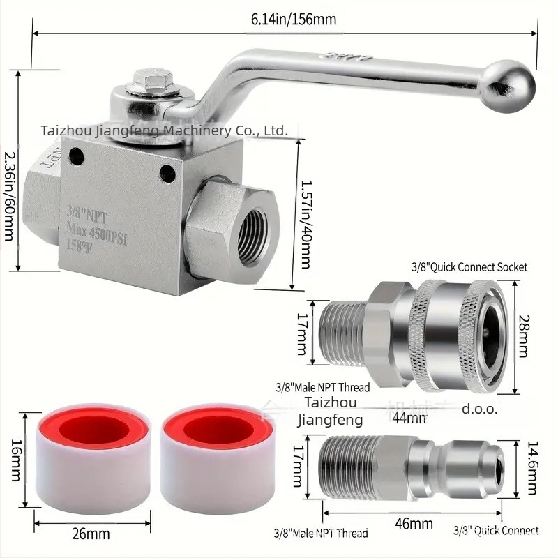 Set kugličnog ventila za visokotlačni čistač, nehrđajući čelik, brzo spajanje 1/4, ručni pogon, 4500 psi