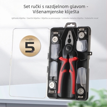 Pet-in-jedan set kliješta s izmjenjivim glavama — skidanje izolacije i rezanje žica, otporno na eksplozije, TRP + čelik, težina 0,85 kg, za elektroinstalatere
