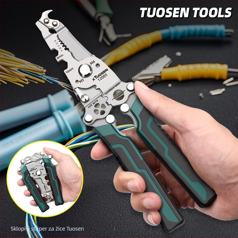 XTuosen sklopive kliješta za skidanje izolacije vodiča uz rezanje i krimpanje – oštre čeljusti, težina 0,22 kg
