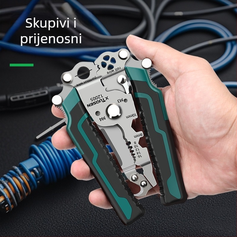XTuosen sklopive kliješta za skidanje izolacije vodiča uz rezanje i krimpanje – oštre čeljusti, težina 0,22 kg