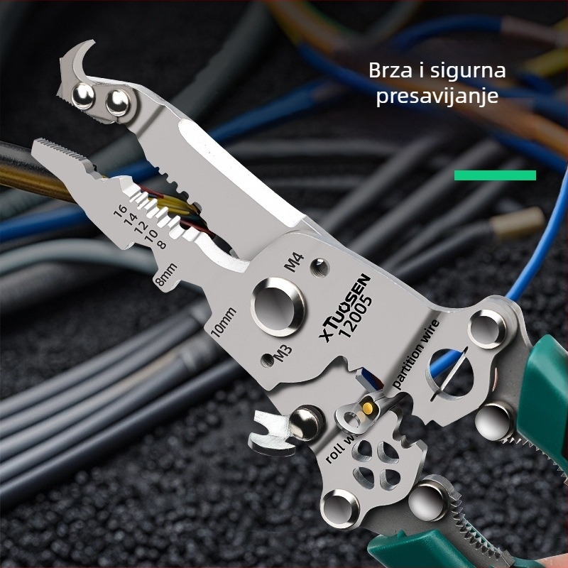 XTuosen sklopive kliješta za skidanje izolacije vodiča uz rezanje i krimpanje – oštre čeljusti, težina 0,22 kg