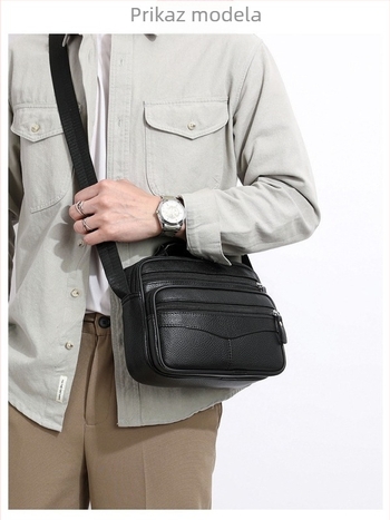 Muška crossbody torbica od prve sloje goveđe kože, velika kapaciteta, vodootporna, prozračna, otporna na habanje