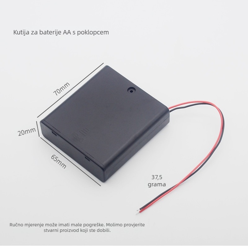 Kutija za baterije za četiri AA baterije, s prekidačem, poklopcem i debelim žicom